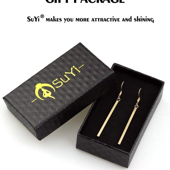 Minimalist Dainty Bar Stud Earrings Long Drop Dangle Earrings for Women - Picture 6 of 6